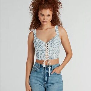 Windsor Floral Lace-Up Crop Top